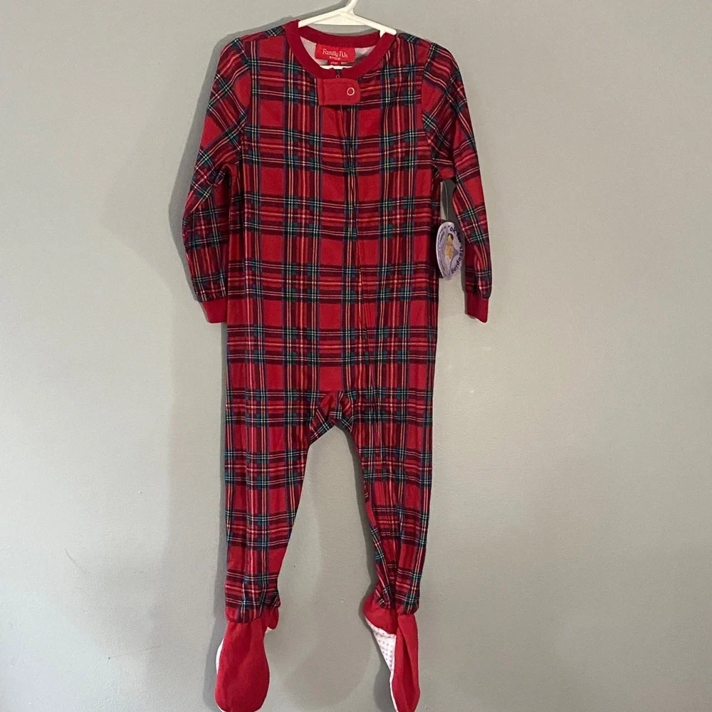 Family PJs Red and Black Plaid Kids Footie Wize 2T-3T